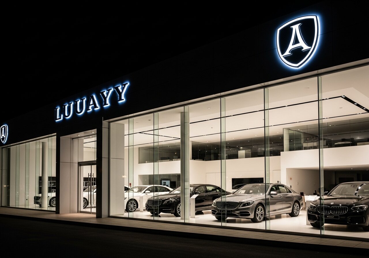 Litere volumetrice showroom auto noapte