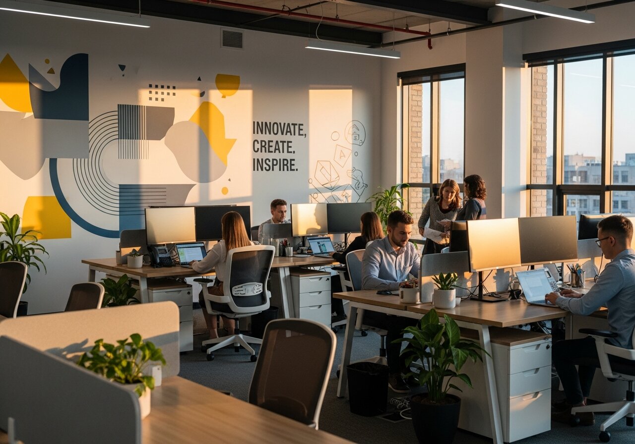 Branding birou și grafică murală startup